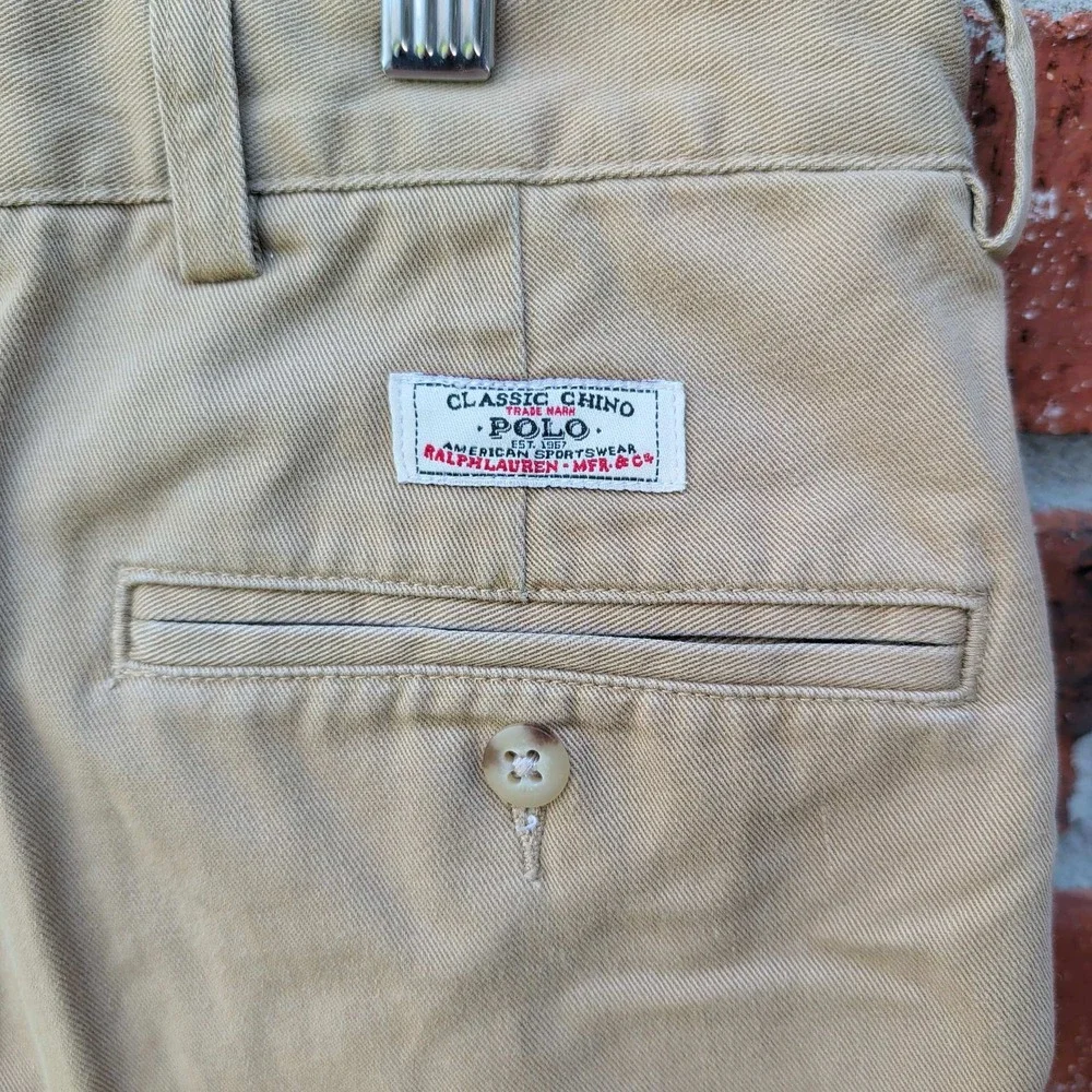 Polo Ralph Lauren Andrew Pant Mens 38x30 Khaki Tan Pleated Chino Cotton Trousers